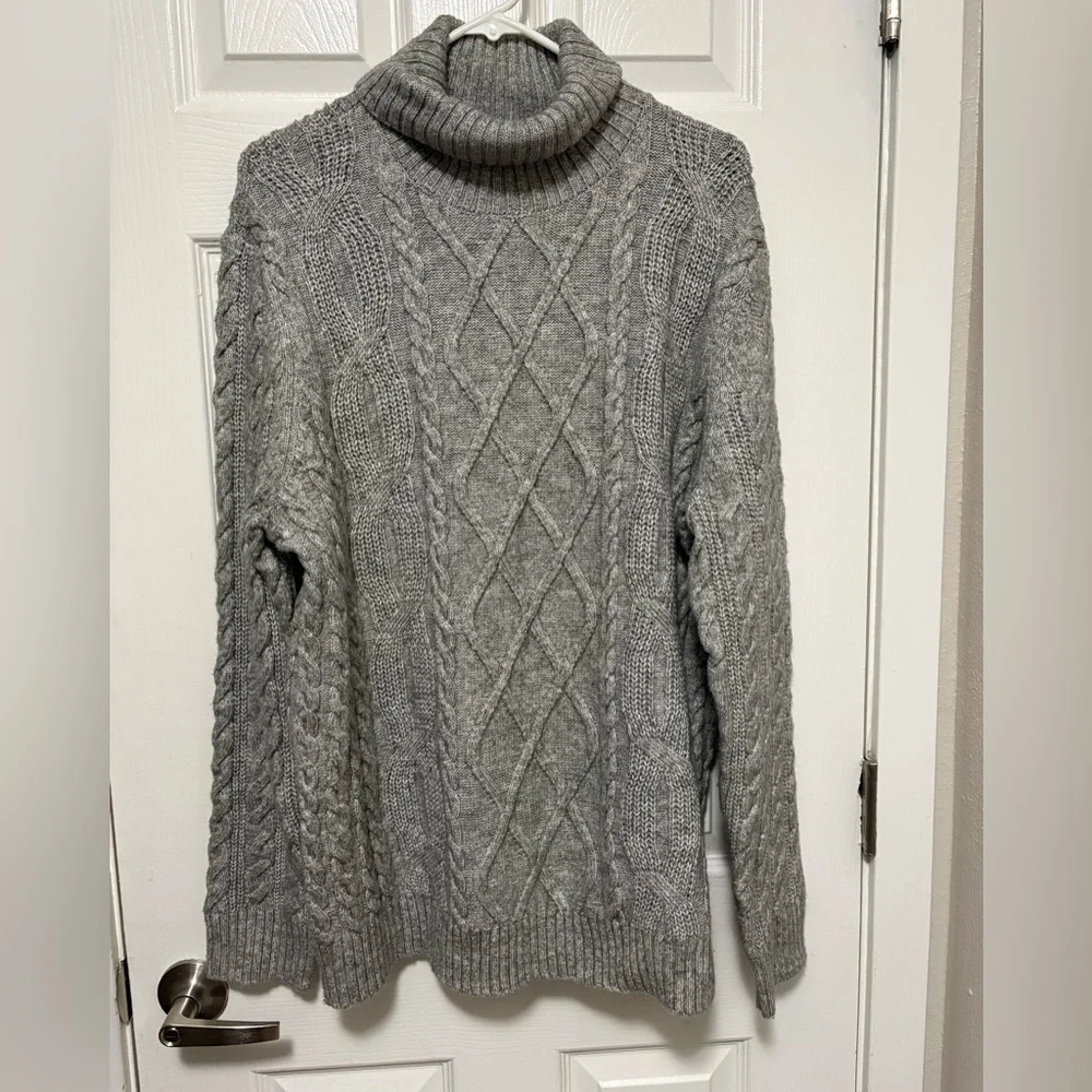*Express Men’s Heather Gray Cable Knit Wool Blend Turtleneck XL Sweater #IH